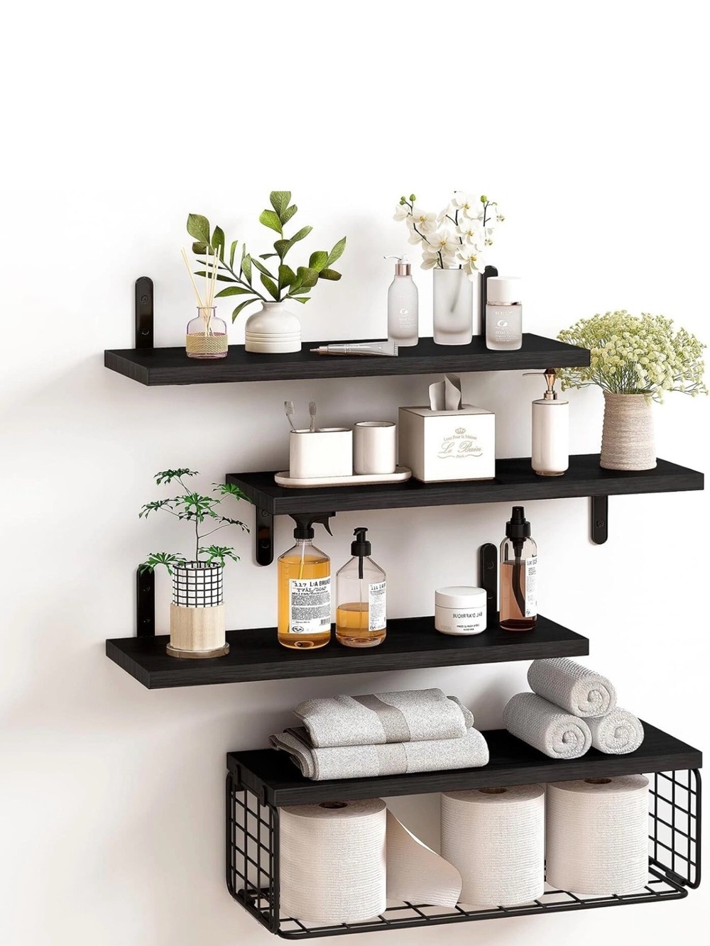 Fixwal Floating Wall Shelves in black wood. Wall Decor for any room. New.